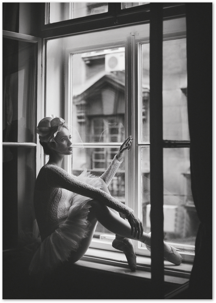 Posterux© | Ballerina by the Window – Elegant Black & White Poster poster – premium wall art