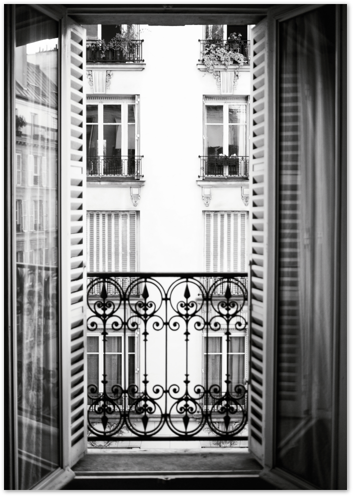 Posterux© | Parisian Balcony – Classic Black & White Architecture Poster poster – premium wall art