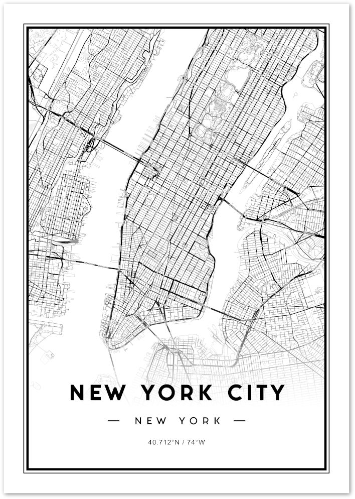 Posterux© | New York City Map – Minimalist Black & White Poster poster – premium wall art