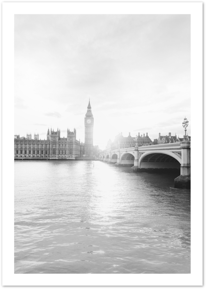 Posterux© | Big Ben and Westminster Bridge – Black & White Photography Print poster – premium wall art