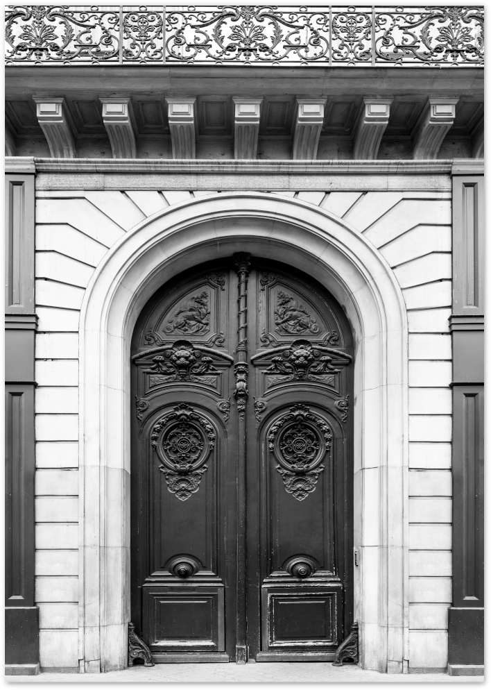 Posterux© | Ornate Parisian Door – Black & White Photography Poster poster – premium wall art