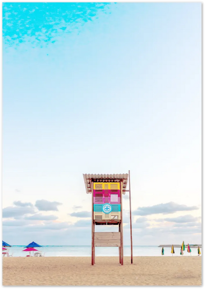 Posterux© | Vibrant Beach Lifeguard Tower Poster – Tropical Coastal Art poster – premium wall art