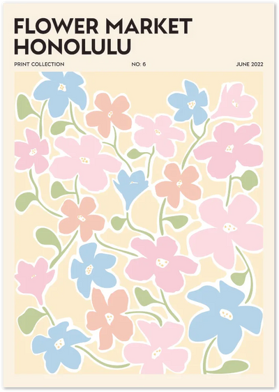 Posterux© | Flower Market Honolulu Poster – Pastel Botanical Print poster – premium wall art