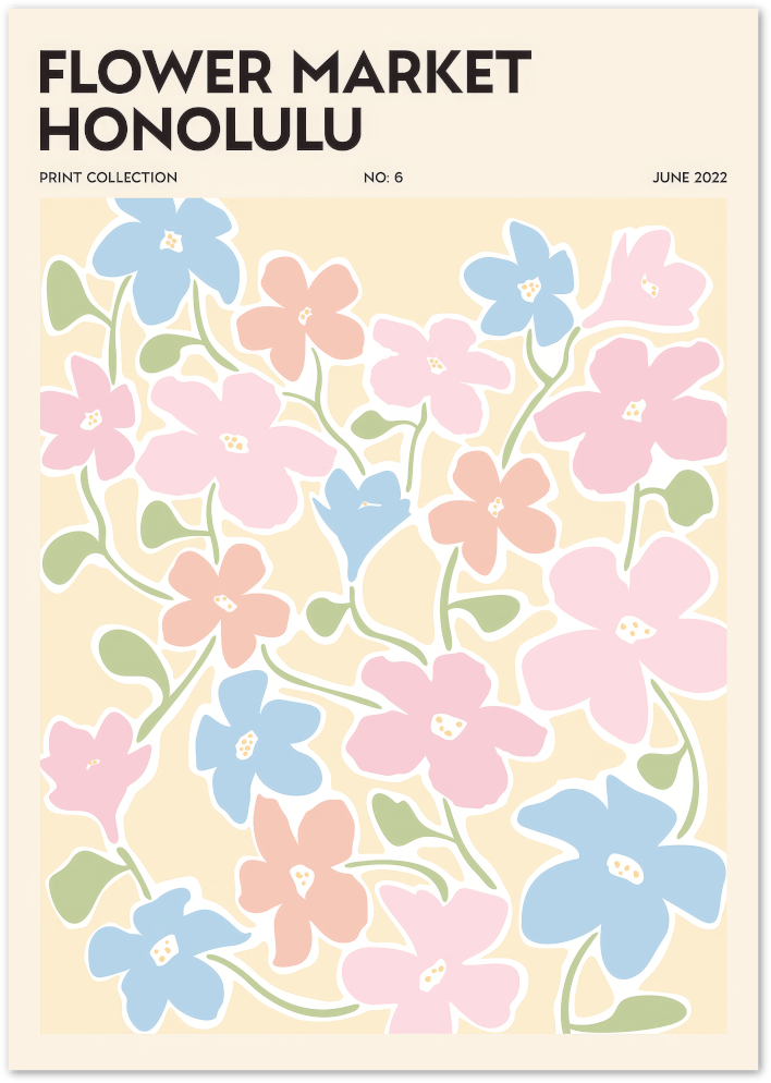 Posterux© | Flower Market Honolulu Poster – Pastel Botanical Print poster – premium wall art
