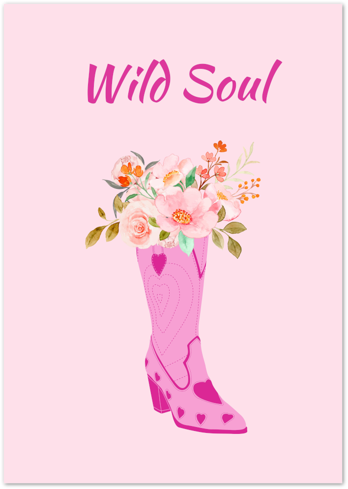 Posterux© | Wild Soul Poster – Pink Western Boot Floral Art poster – premium wall art