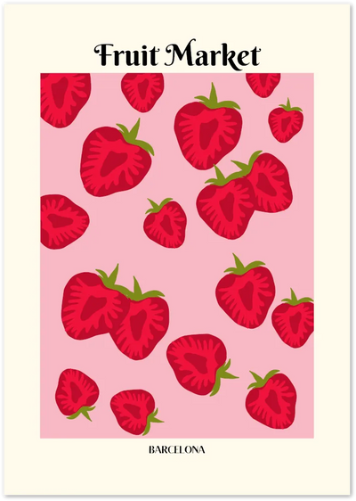 Posterux© | Fruit Market Barcelona Poster – Playful Strawberry Art Print poster – premium wall art