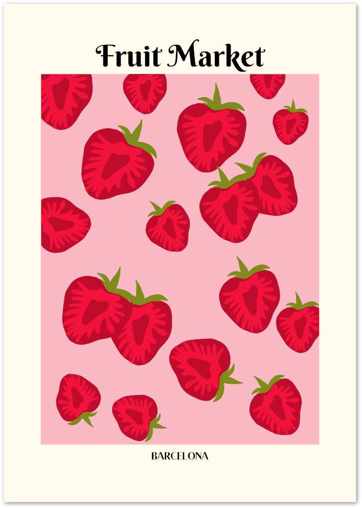 Posterux© | Fruit Market Barcelona Poster – Playful Strawberry Art Print poster – premium wall art