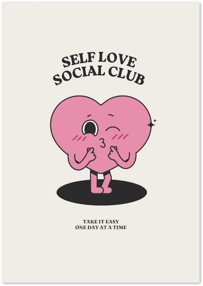 Posterux© | Self Love Social Club Poster – Cute Heart Character Print poster – premium wall art
