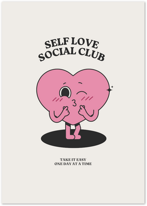 Posterux© | Self Love Social Club Poster – Cute Heart Character Print poster – premium wall art