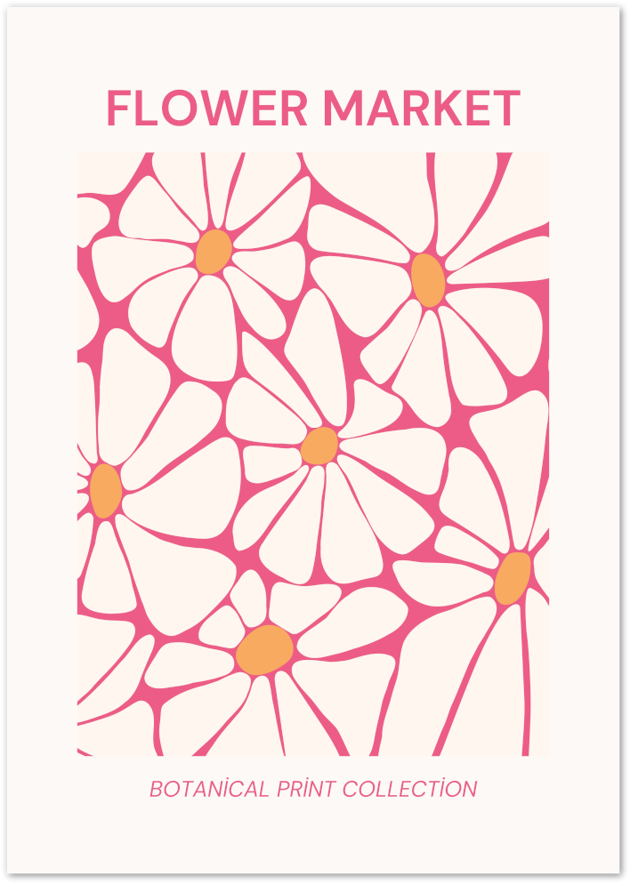 Posterux© | Pink Daisy Flower Market Poster – Retro Botanical Wall Art poster – premium wall art