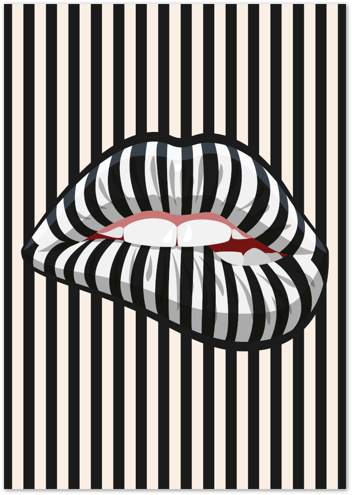 Posterux© | Optical Illusion Lips Poster – Black and White Pop Art Print poster – premium wall art
