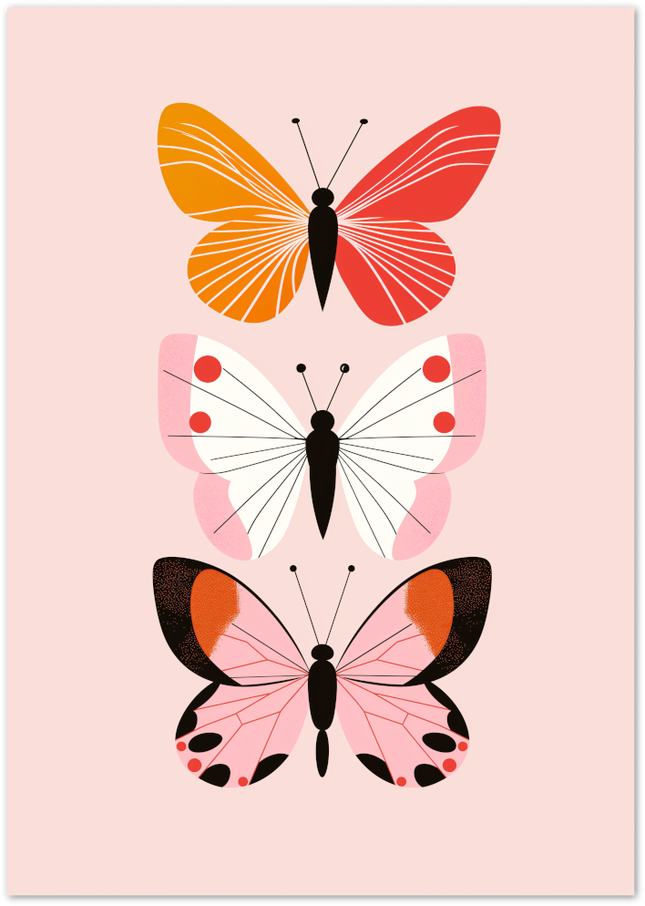 Posterux© | Trio of Butterflies Poster – Orange Gradient Insect Wall Art poster – premium wall art