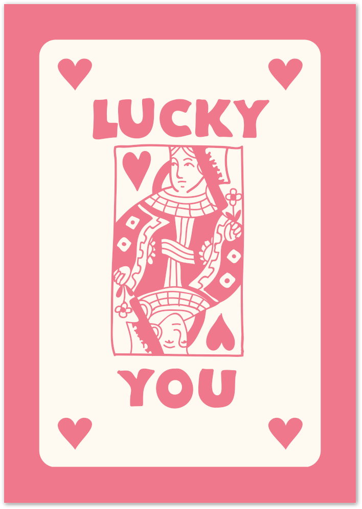Posterux© | Lucky You Card Poster – Bold Pink Playing Card Art poster – premium wall art