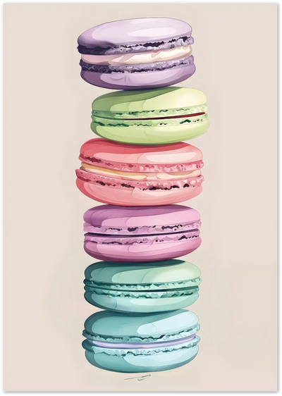 Posterux© | Macaron Tower Poster – Pastel French Dessert Illustration poster – premium wall art