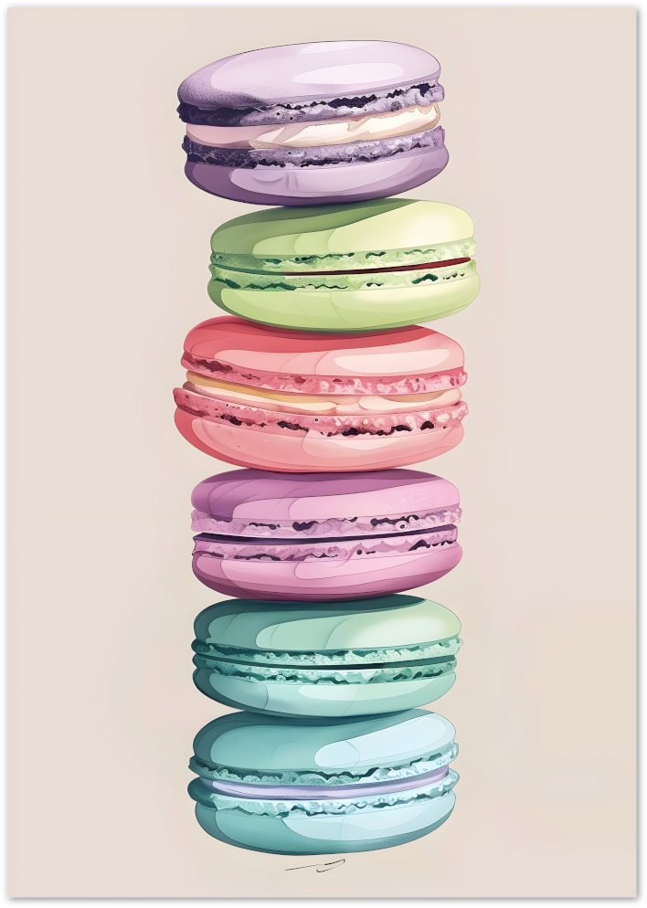 Posterux© | Macaron Tower Poster – Pastel French Dessert Illustration poster – premium wall art