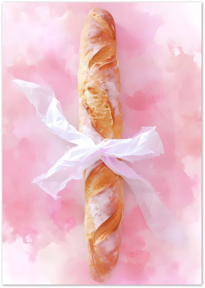 Posterux© | Baguette with Bow Poster – Whimsical French Kitchen Art poster – premium wall art