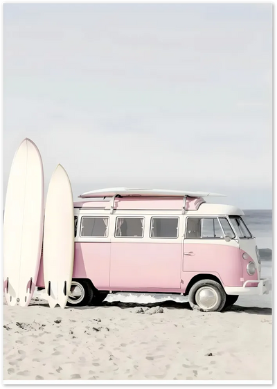 Posterux© | Pink Surf Van Poster – Dreamy Coastal Photography Print poster – premium wall art