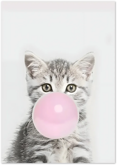 Posterux© | Bubblegum Kitten Poster – Cute Grey Cat Pop Art Print poster – premium wall art