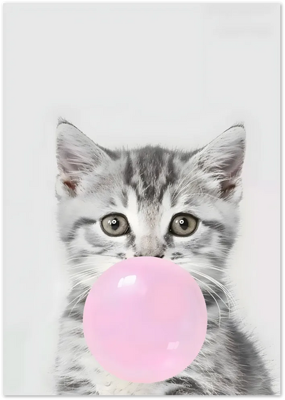 Posterux© | Bubblegum Kitten Poster – Cute Grey Cat Pop Art Print poster – premium wall art