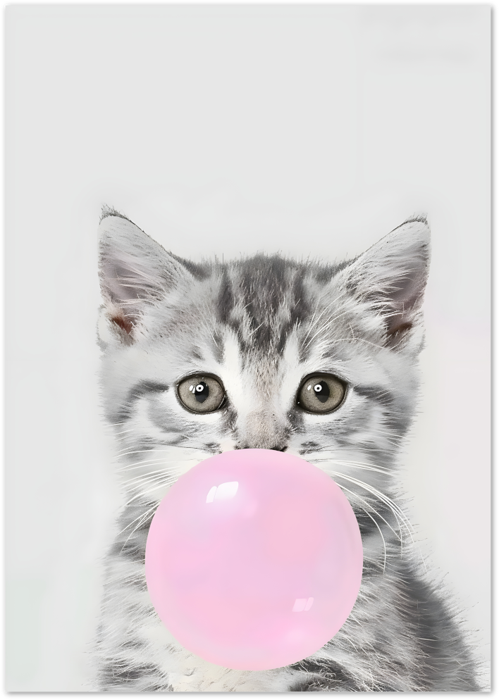 Posterux© | Bubblegum Kitten Poster – Cute Grey Cat Pop Art Print poster – premium wall art