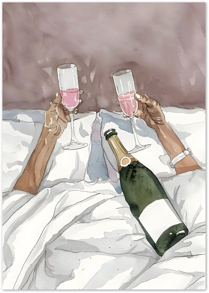 Posterux© | Champagne In Bed Poster – Romantic Watercolor Illustration poster – premium wall art