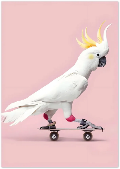 Posterux© | Skateboarding Cockatoo Poster – Cool Animal Pop Art poster – premium wall art