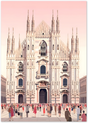 Posterux© | Duomo di Milano Poster – Pink City Travel Illustration poster – premium wall art