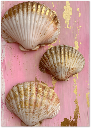 Posterux© | Gold Shells on Pink Poster – Coastal Elegance Meets Blush poster – premium wall art