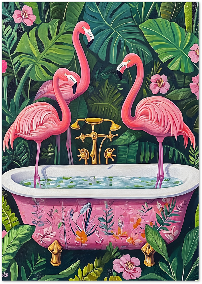 Posterux© | Flamingo Bath – Tropical Jungle Poster poster – premium wall art