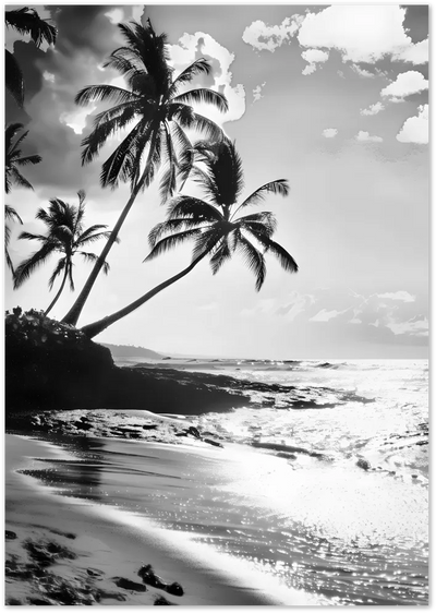 Posterux© | Palms by the Sea – Black & White Tropical Coastline poster – premium wall art