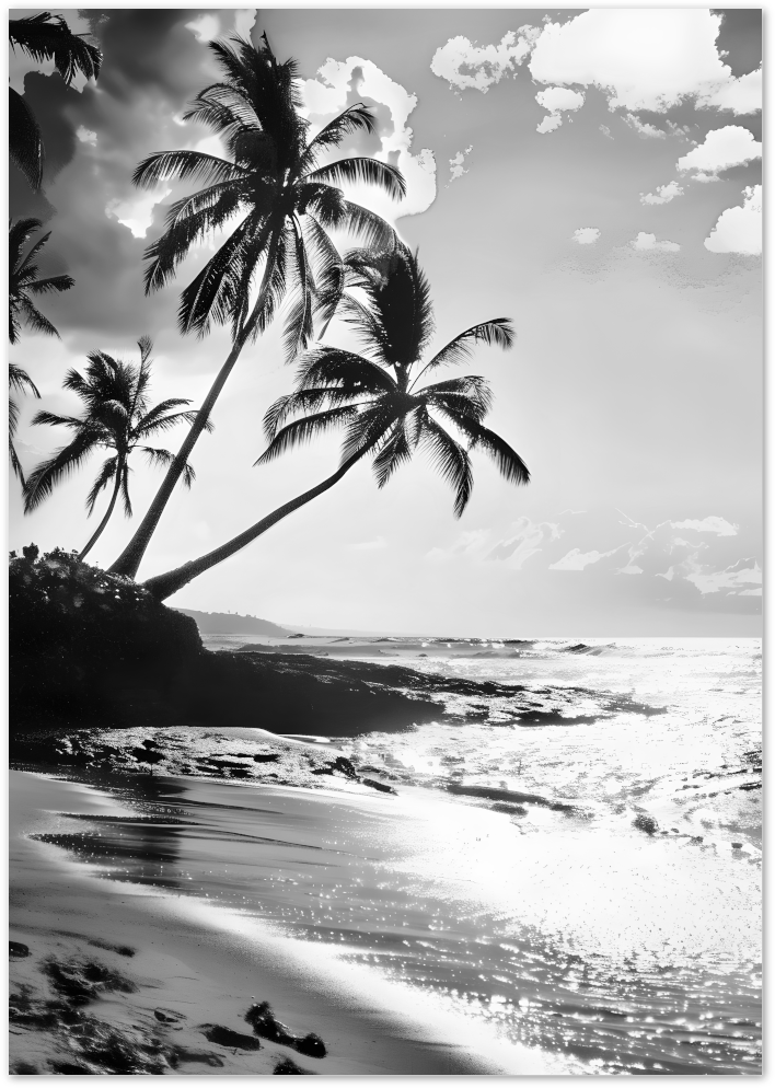 Posterux© | Palms by the Sea – Black & White Tropical Coastline poster – premium wall art
