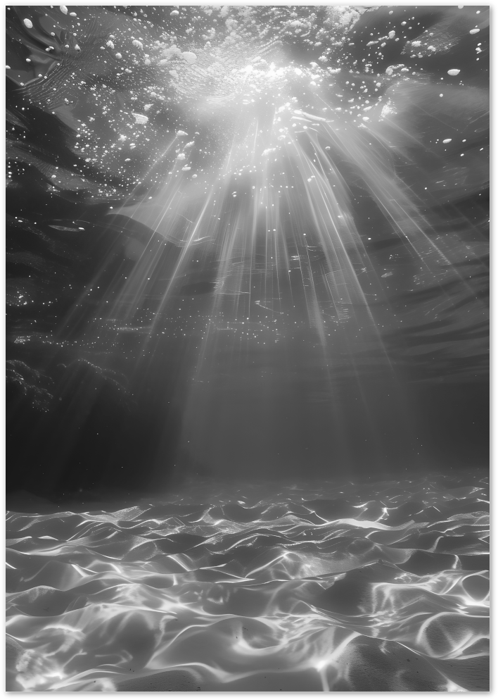 Posterux© | Sunbeams Underwater – Ocean Light Poetry poster – premium wall art