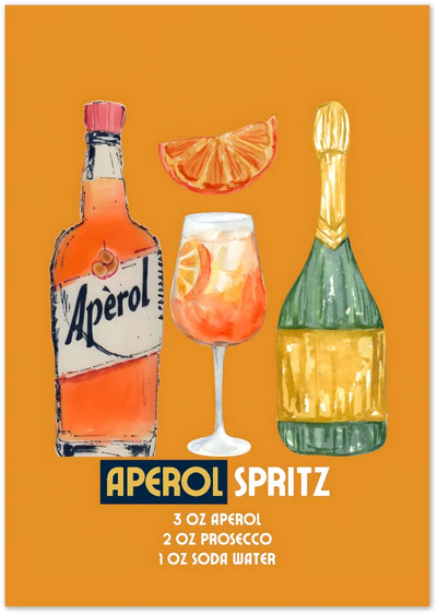 Posterux© | Aperol Spritz – Watercolor Cocktail Guide poster – premium wall art