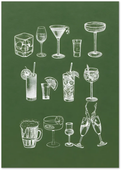 Posterux© | Bar Glass Sketches – Chalkboard Series poster – premium wall art