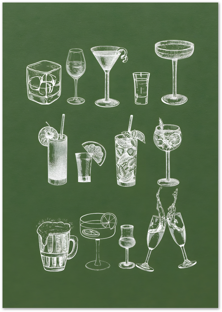 Posterux© | Bar Glass Sketches – Chalkboard Series poster – premium wall art