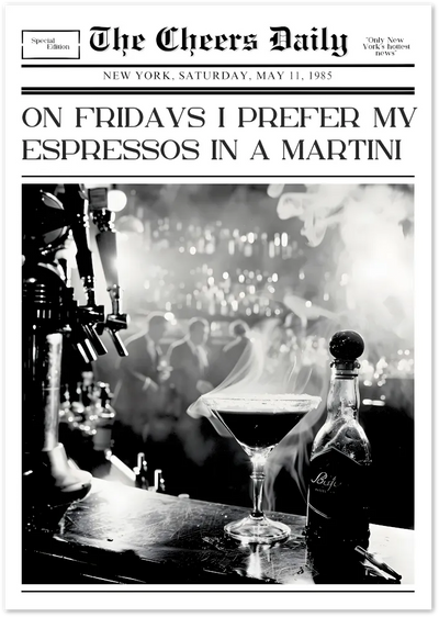 Posterux© | Espresso Martini Friday Poster – Vintage Cocktail Newspaper Style poster – premium wall art