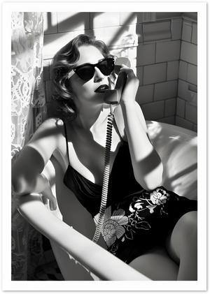 Posterux© | Phone Call in the Tub Poster – Retro Glam Bathroom Scene poster – premium wall art