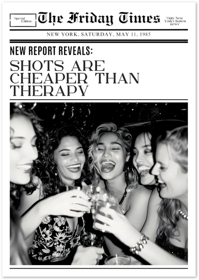 Posterux© | Friday Shots Poster – Retro Party Newspaper Art poster – premium wall art