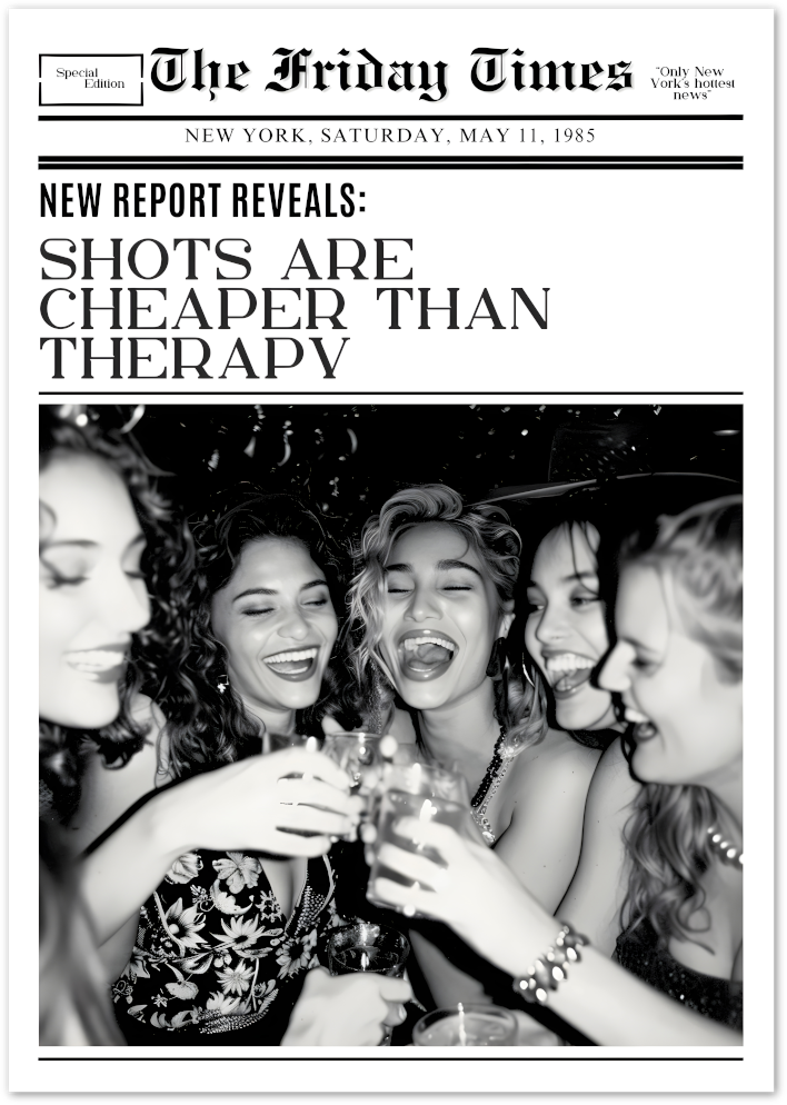 Posterux© | Friday Shots Poster – Retro Party Newspaper Art poster – premium wall art