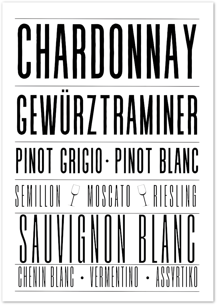 Posterux© | White Wine Typography Poster – Minimalist Wine List Design poster – premium wall art