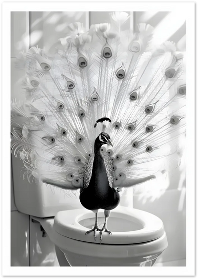Posterux© | Peacock on Porcelain Poster – Surreal Bathroom Chic poster – premium wall art