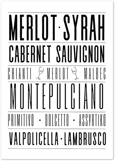 Posterux© | Wine Varietals Poster – Bold Typography for Wine Lovers poster – premium wall art