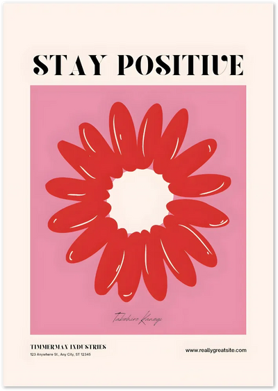 Posterux© | Stay Positive Poster – Red Flower on Pink poster – premium wall art