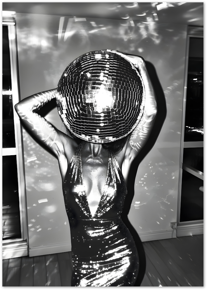 Posterux© | Disco Diva Poster – Sparkle & Strength in Monochrome poster – premium wall art