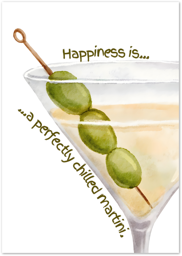Posterux© | Happiness is a Martini Poster – Watercolor Cocktail Quote poster – premium wall art