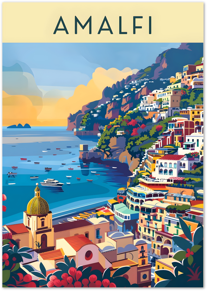 Posterux© | Amalfi Coast Poster – Sunset Over Colorful Cliffs poster – premium wall art