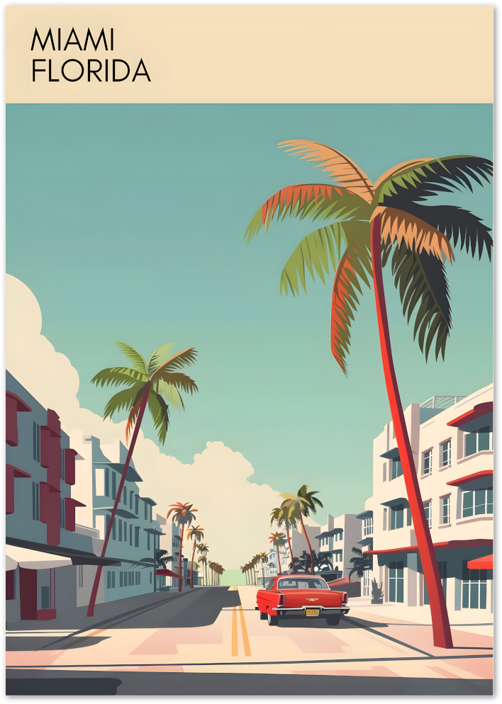 Posterux© | Miami Florida Poster – Retro Coastal Drive poster – premium wall art