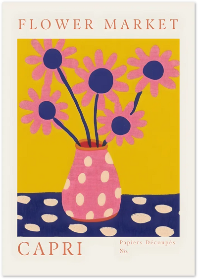 Posterux© | Flower Market Capri Poster – Pink Daisies in Retro Vase poster – premium wall art