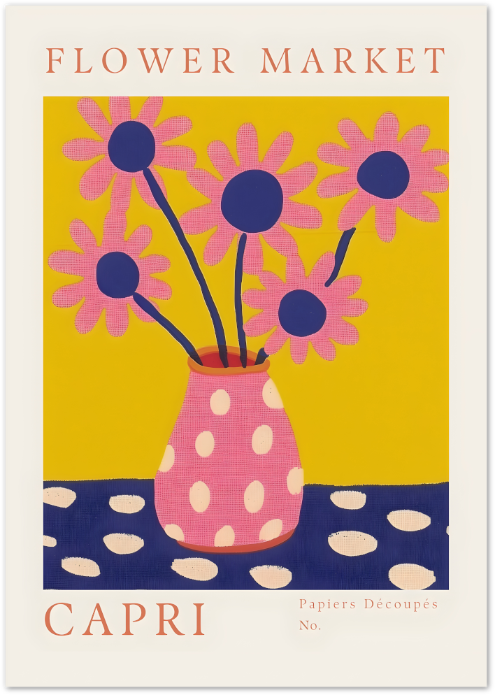 Posterux© | Flower Market Capri Poster – Pink Daisies in Retro Vase poster – premium wall art