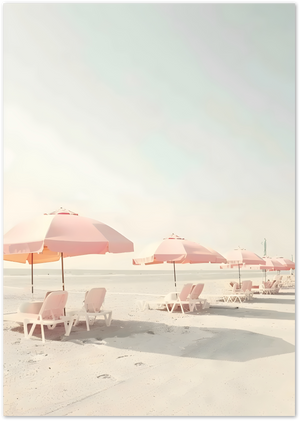Posterux© | Pink Beach Umbrellas Poster – Soft Pastel Coastal Vibes poster – premium wall art